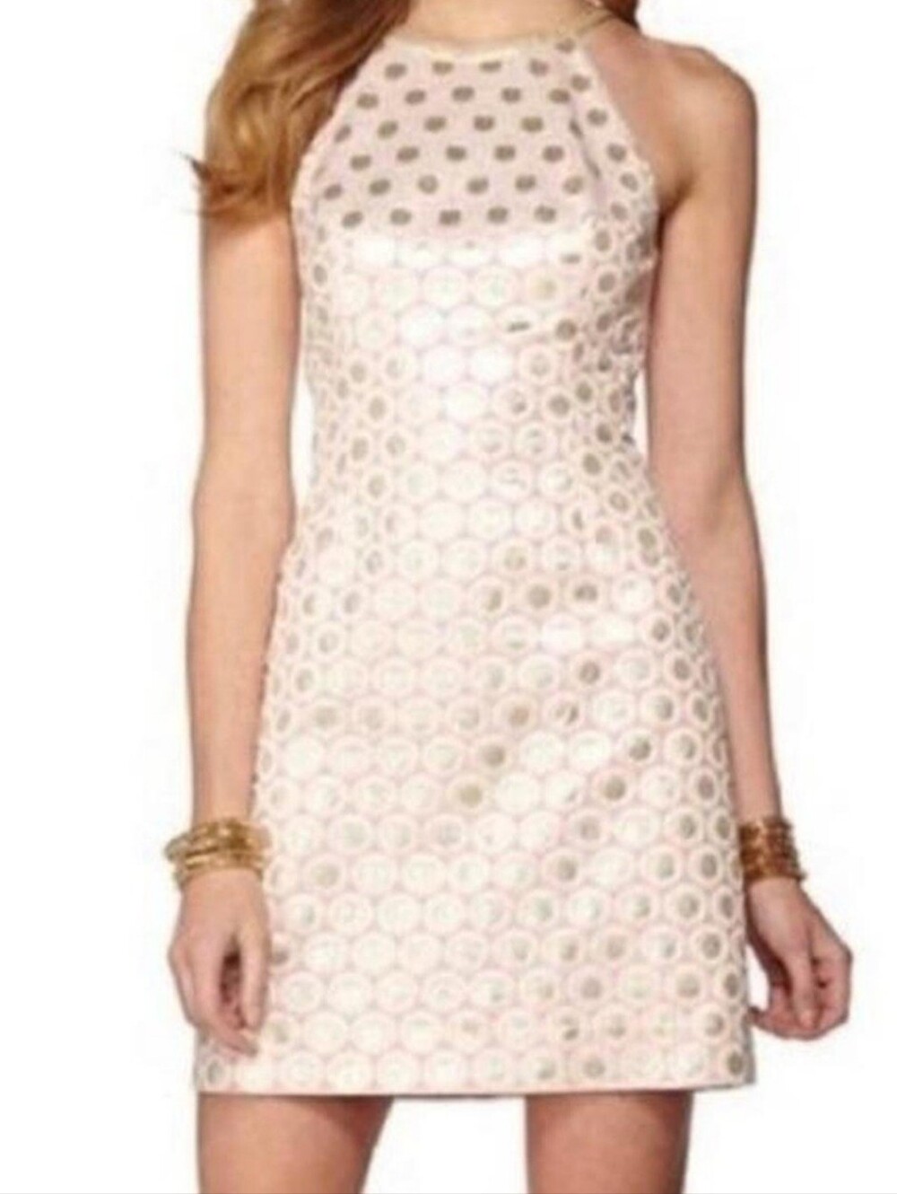 **Lilly Pulitzer Pink & Gold Metallic Shift Dress Size 8 NWT**